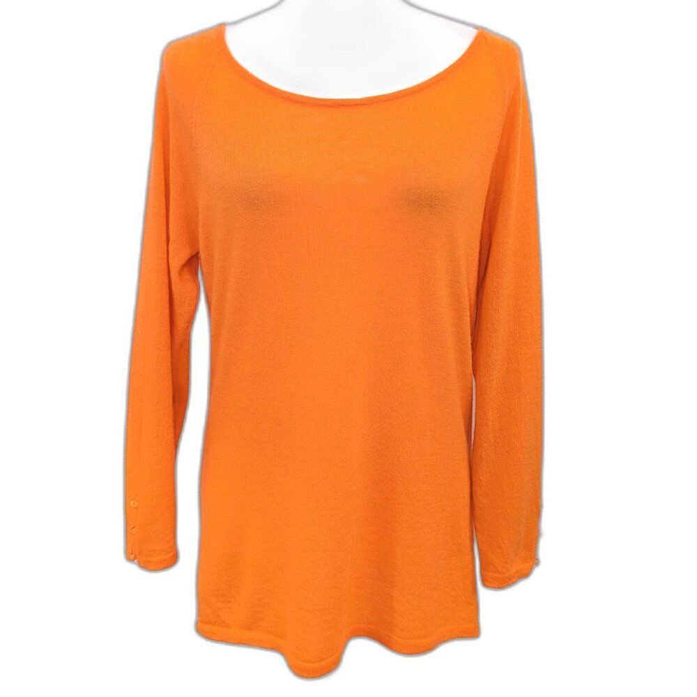 Sutton Studio | 100% Cashmere Sweater Vibrant Orange w/ Bobble Button Cuffs XL